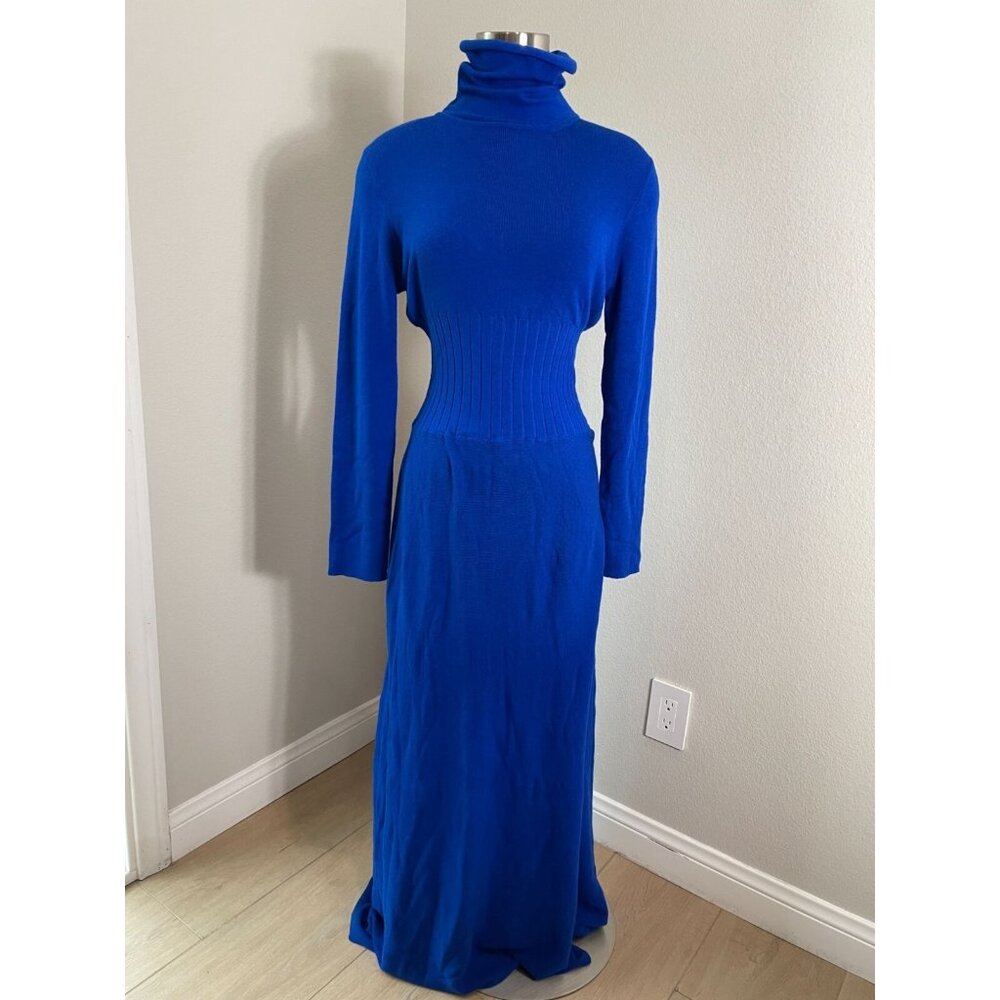 NEW Fehaute‎ Womens 6 Blue Turtleneck Long Sleeve Maxi Dress Wool Blend
